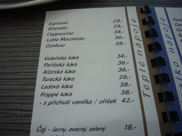 Nabídka kávových nápojů